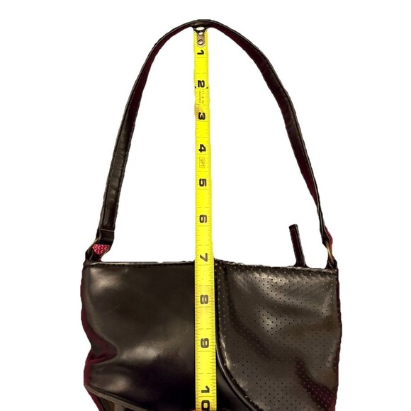 VTG High Heel Stiletto Bootie Purse Shoulder Bag Black Gold Brass Chain Trim - Picture 10 of 13